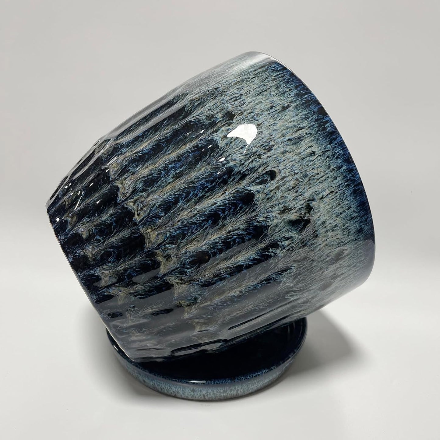 Ceramic Pots for Plants, 6in Ceramic Planters for Indoor Plants, Flower Pots with Drainage and Saucer, Reactive Glaze Blue