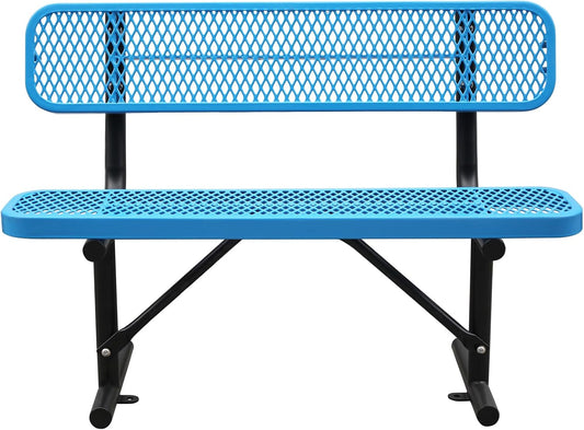 Thermoplastic Coated Iron Park Bench for Outside, Heavy Duty Metal Garden Bench, Expanded Commercial Grade Seating for Shopping Malls, Lawn Yard Porch Entryway (Blue with Backrest, 48IN)