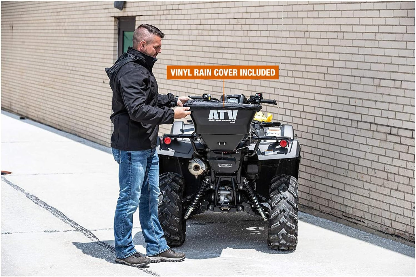 Buyers Products ATVS100 ATV All-Purpose Broadcast Spreader 100 lbs. Capacity with Rain Cover , Black