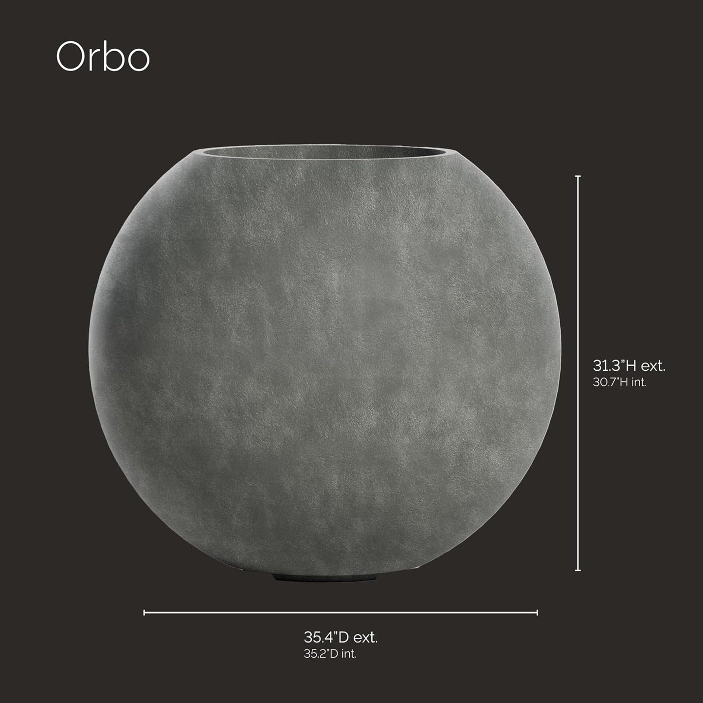 Orbo Large Planter – Fiberglass Indoor/Outdoor and Weather-Resistant Globe Planter (Grey Stone, 35.4" D x 31.3" H)