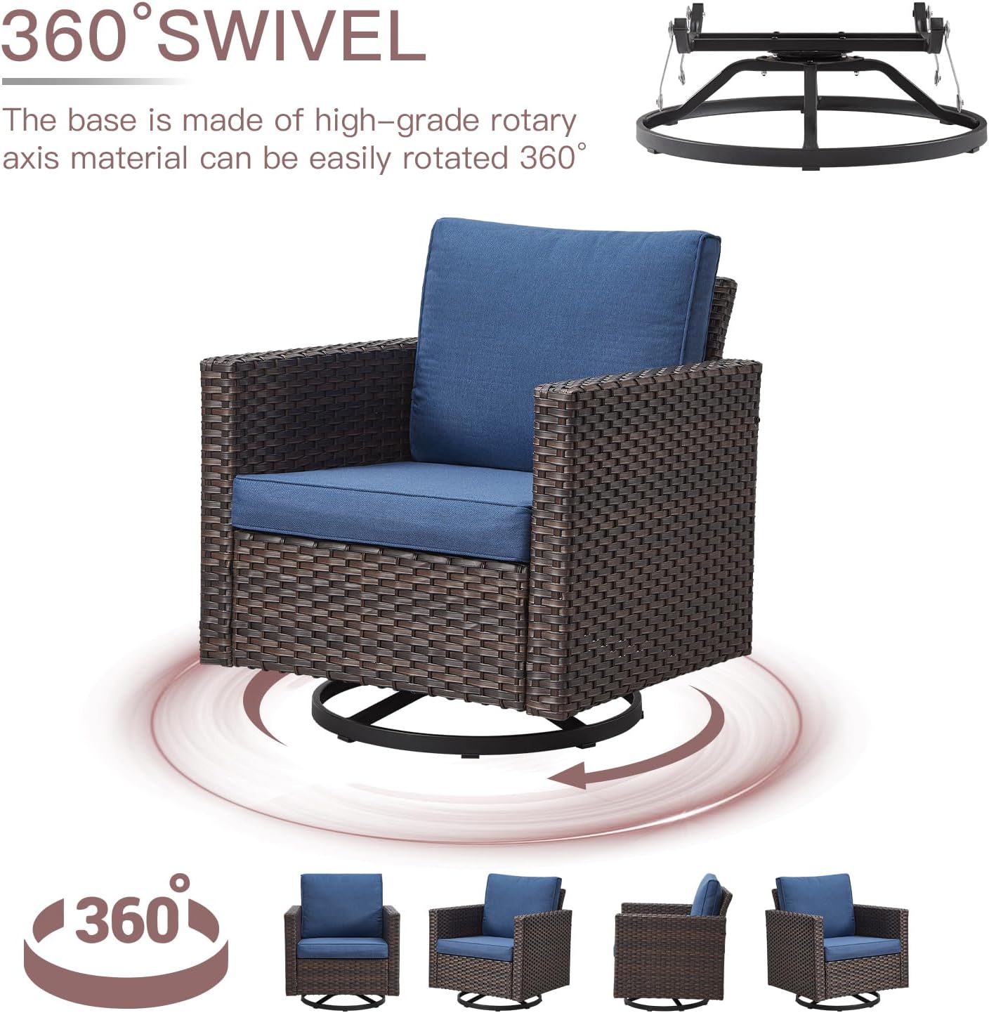 HUMMUH Outdoor Swivel Chairs,PE Wicker Patio Furniture Rocker Glider Chairs for Porch Balcony Deck Garden