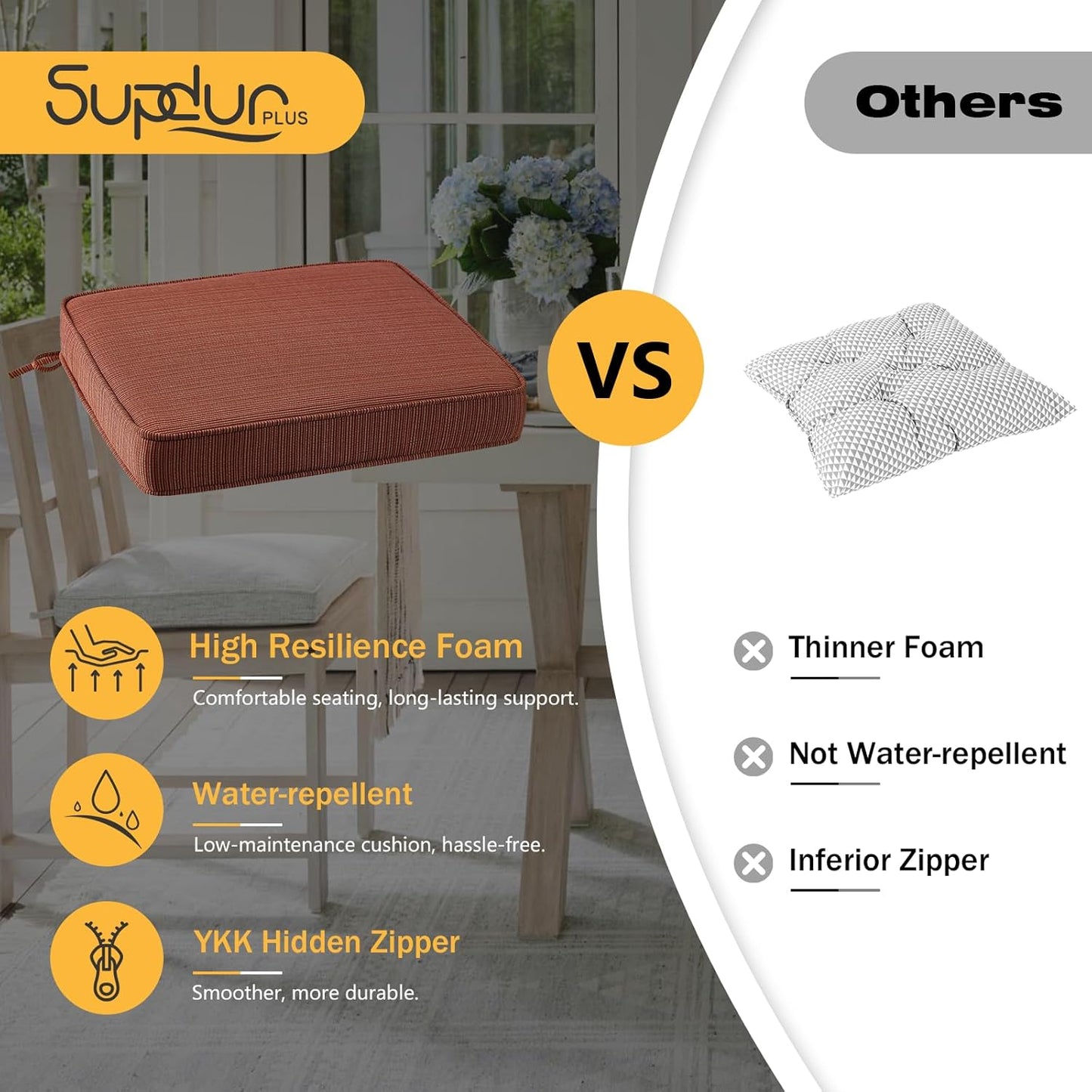 Outdoor Square Corner Seat Cushion, 18.5"x16"x3", Set of 4, Non Slip Seat Cushion Pads with Removable Cover for Patio Furniture, Garden Yard Lawn, Dark Yellow Tan Stripe