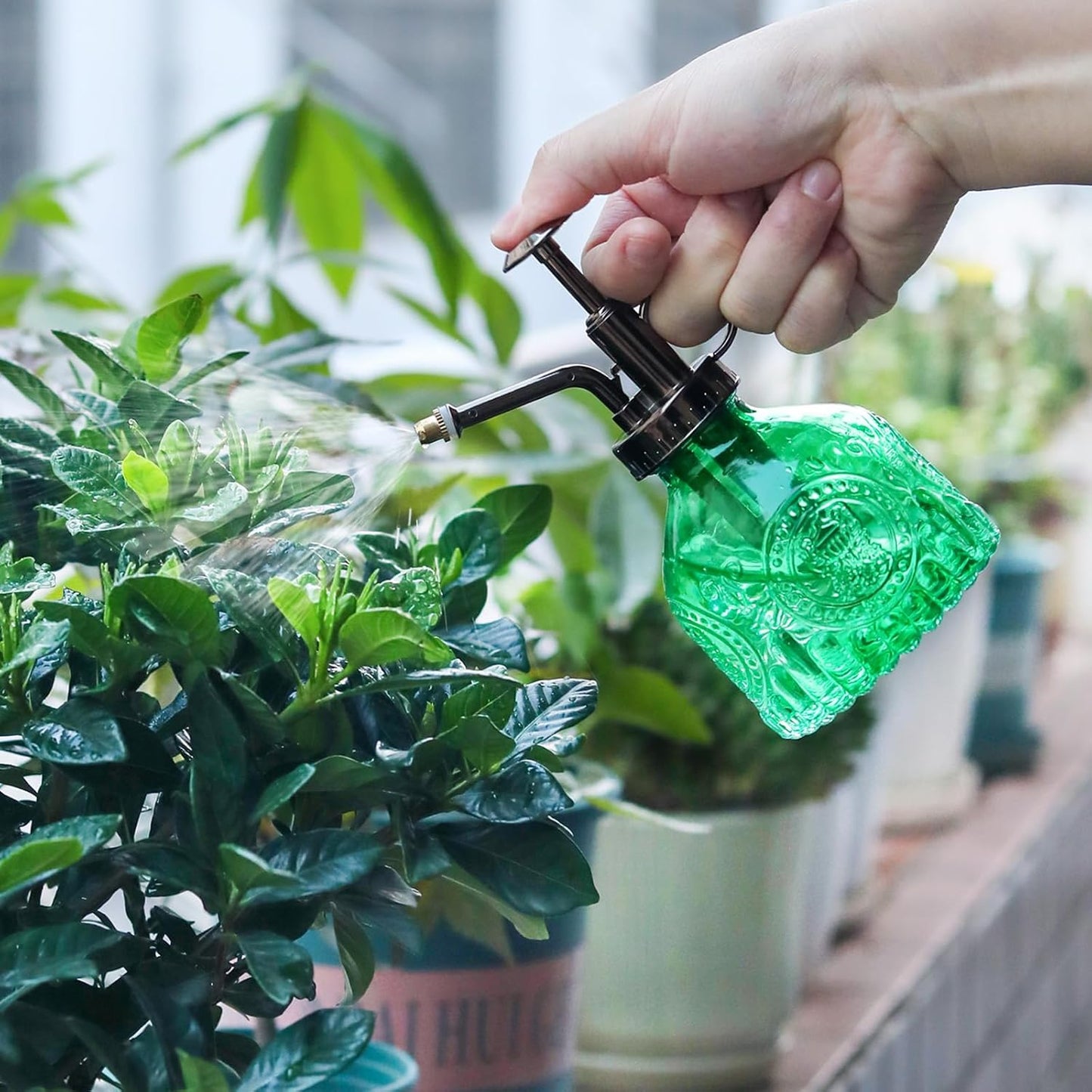 Glass Plant Mister Spray Bottle, Vintage Plant Spritzer Watering Can, Succulent Watering Bottle with Top Pump, Small Plant Sprayer Mister for Indoor Outdoor Houseplant - Green