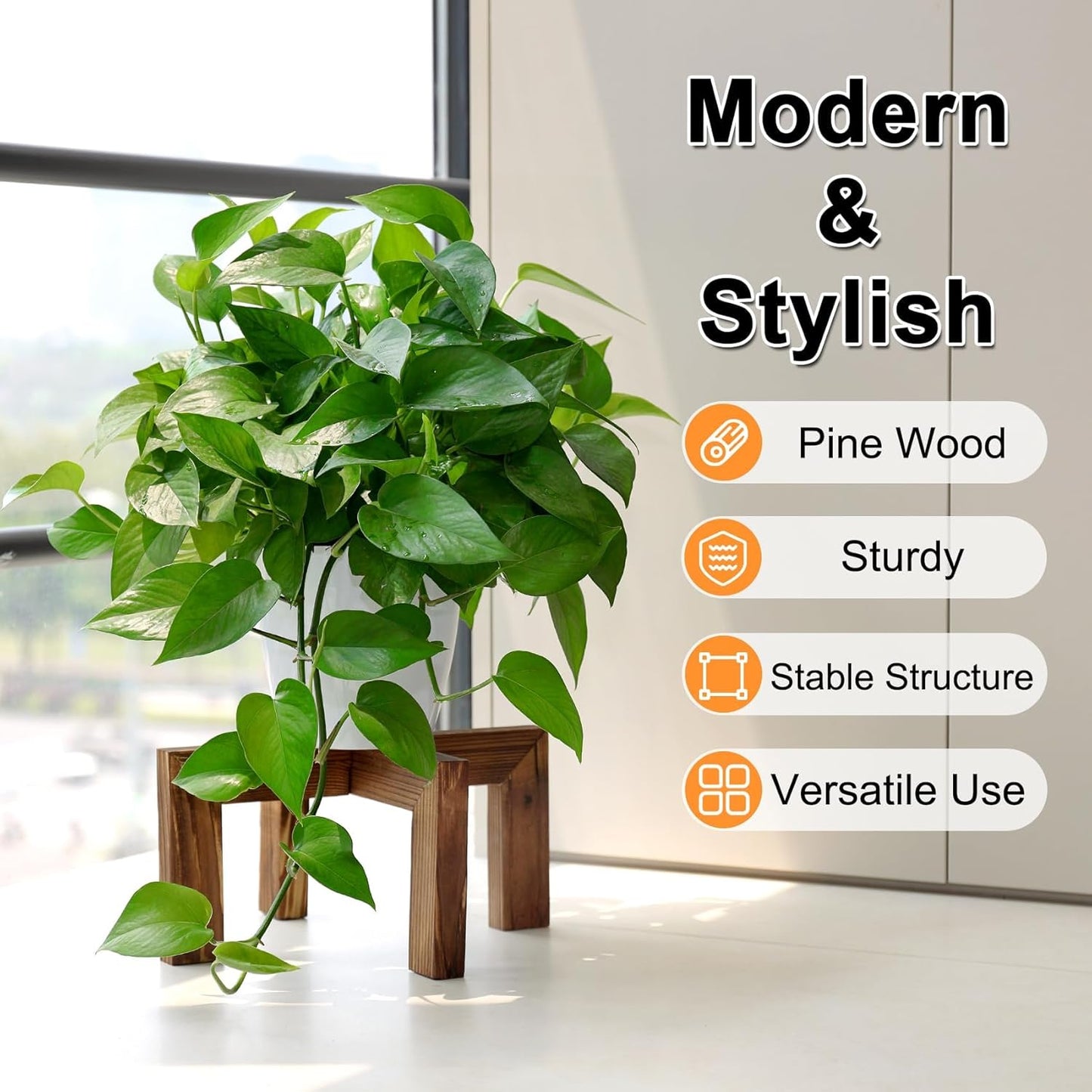 Plant Stand, Indoor/Outdoor Wood Plant Holder, Single Flower Pot Stand, Sturdy Planter Stand, Fit 5-15 Inch Pots