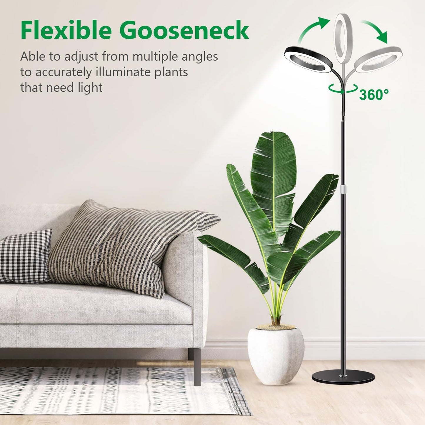 Grow Lights for Indoor Plants, Full Spectrum Floor Standing Plant Lights with 68" Stand for Growing Large Tall Plants, Black Halo LED Plant Grow Light with 6/12/16H Timer