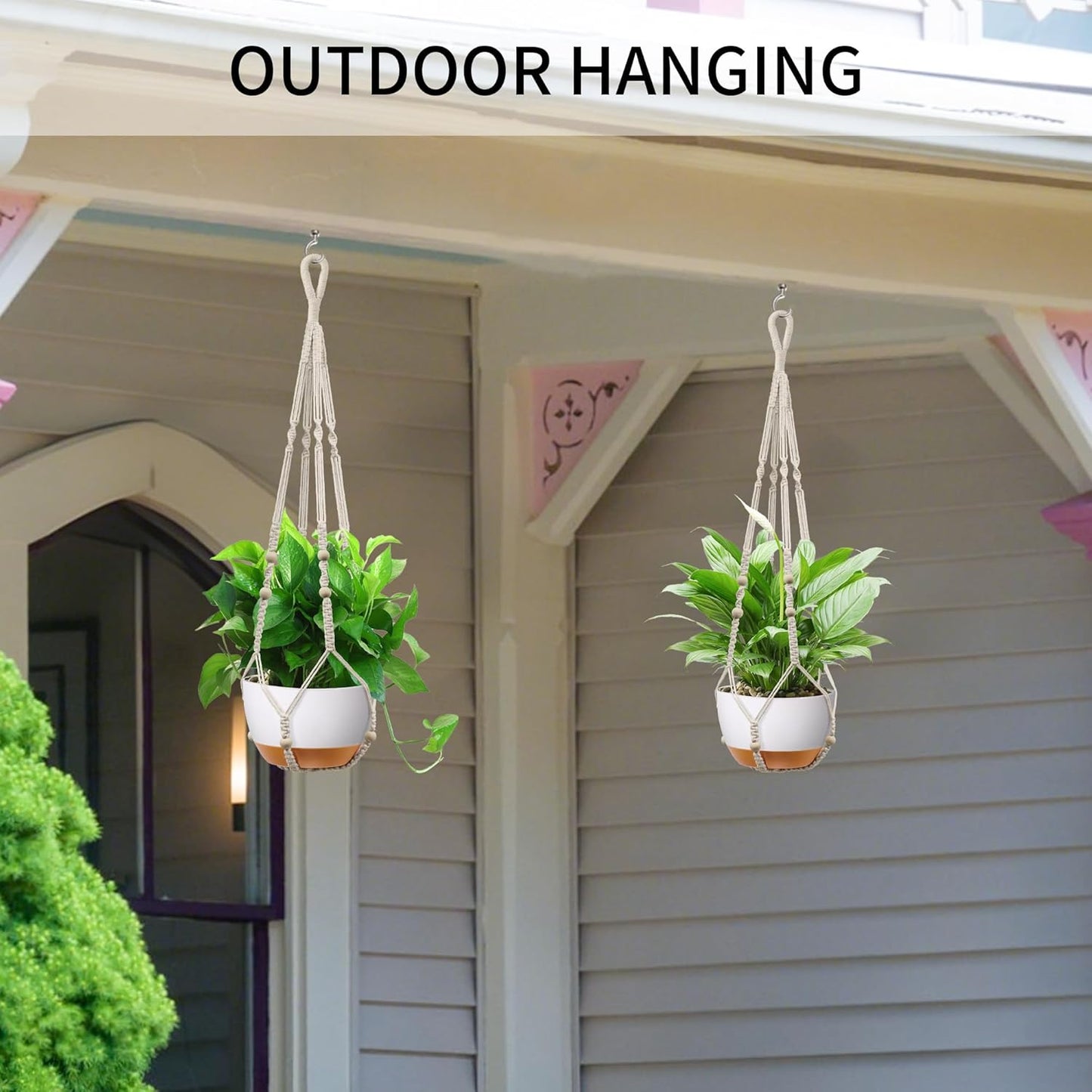 35 Inch Macrame Plant Hanger - Fits 4-13 Inch Pots, Supports Up to 22lbs, Sturdy Hanging Planter Holder for Indoor Outdoor, Boho Home Decor, 2 Pack, Ivory (POTS NOT Included)