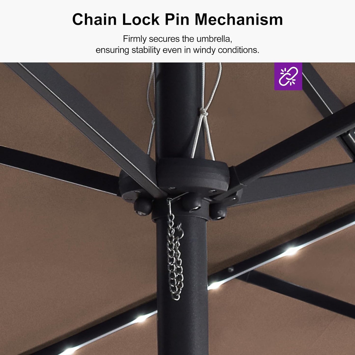 PURPLE LEAF 14ft Patio Umbrella with Solar Lights Outdoor Double-Side Market Umbrella with Base Included Rectangle Table Umbrella for Pool Garden Backyard, Taupe