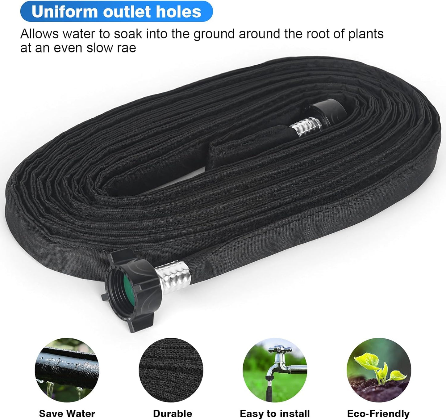 Flat Soaker Hose 50FT x 4 PACK,Drip Hose for Garden Beds Linkable Irrigation System Lightweight and Easy Watering for Tree Plant and Save 80% Water for You (200FT)