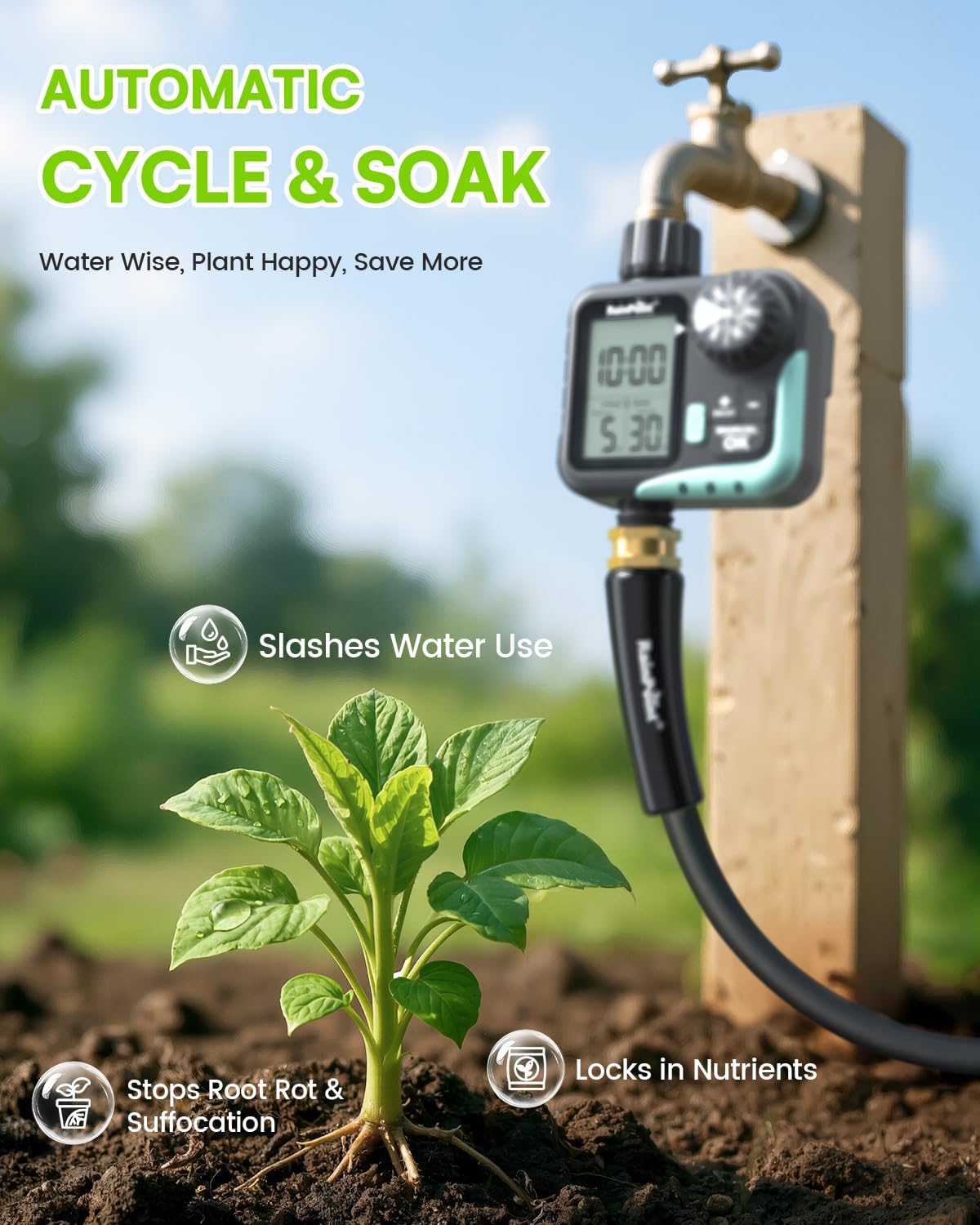 RAINPOINT Sprinkler Timer - Cycle & Soak Water Timer for Garden Hose with Rain Delay/Automatic Watering/Manual Watering, Programmable for Lawn, Yard, Irrigation System, Outdoor