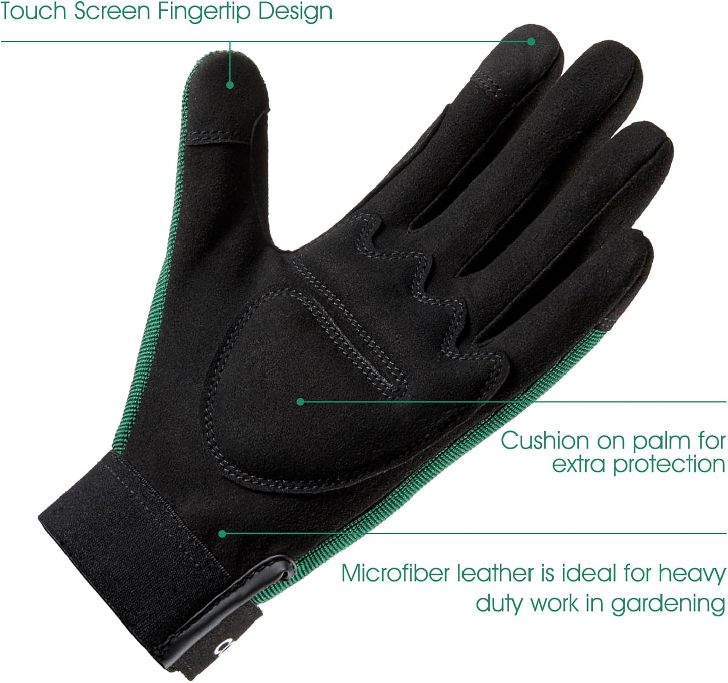 COOLJOB Thorn Proof Garden Gloves with Touchscreen Fingers for Men, Rose Pruning Work Gloves with Palm Cushion for Gardener, Farmer and Landscaper (Green 1 Pair XL)