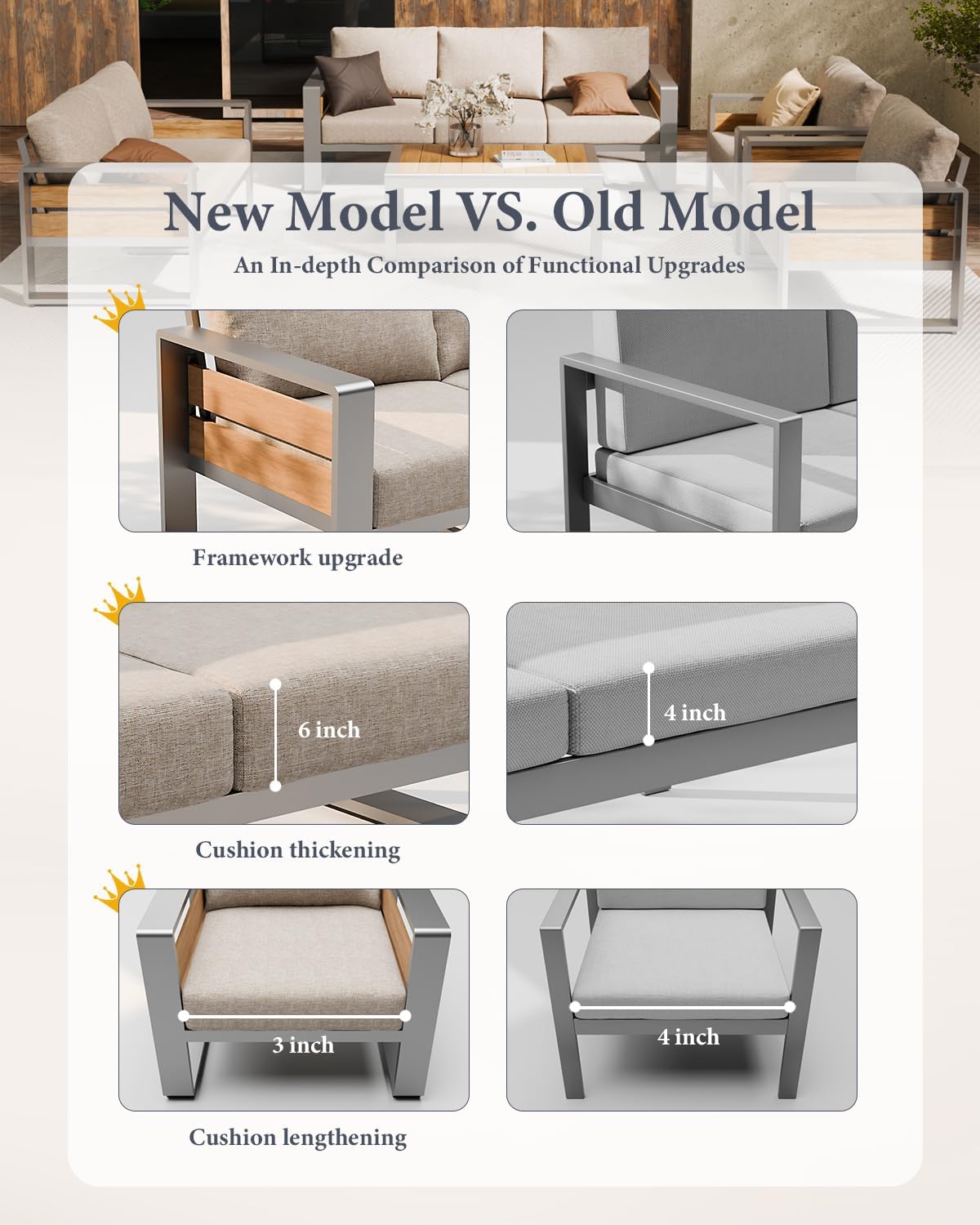 ZANDOR Aluminum Outdoor Patio Furniture - 2 Pcs Armchairs and Coffee Table, All-Weather Metal Modern Outside Furniture with Washable Thick Cushion for Garden/Backyard/Porch, Silver