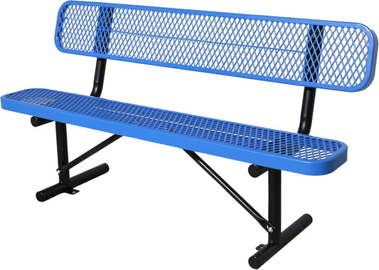 6FT Outdoor Benches Heavy Duty Park Bench with Back Portable Frame, Blue Metal Steel Bench, Outdoor Garden Bench Expanded Metal Mesh Bench for Lawn, Park, Deck, Garden, Patio, Porch, Black (Blue, 6FT)