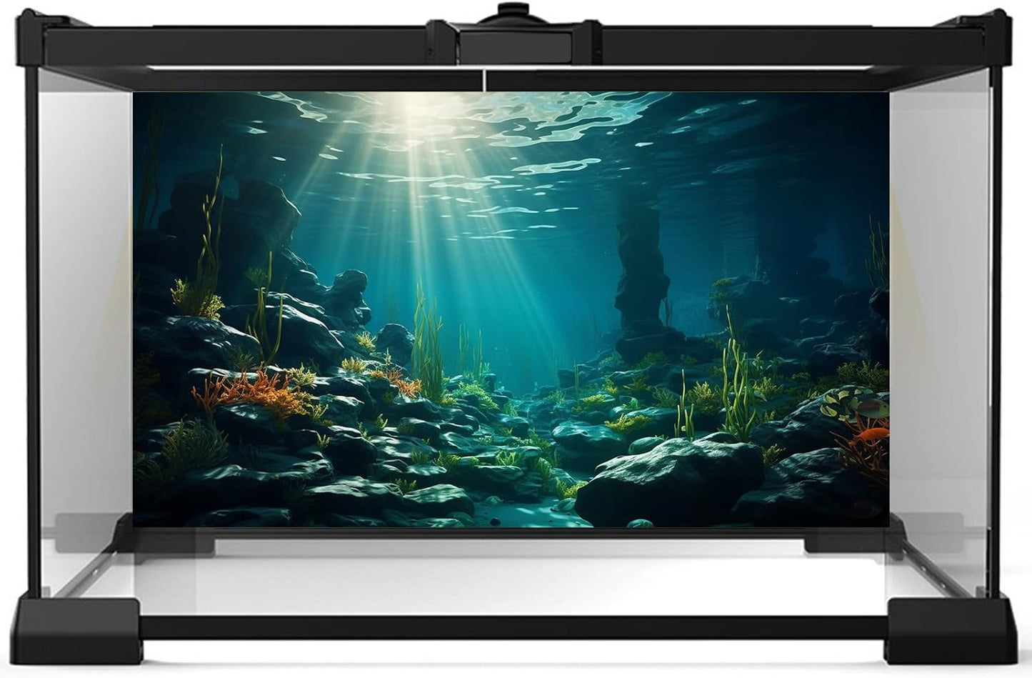Aquarium Background Ocean Floor Fish Tank Background Underwater Coral Reef Stone Aquarium Backdrop Seaweed Background Sunlight Tank Backdrop Perfect Aquarium Backdrop Durable Vinyl 48x20in