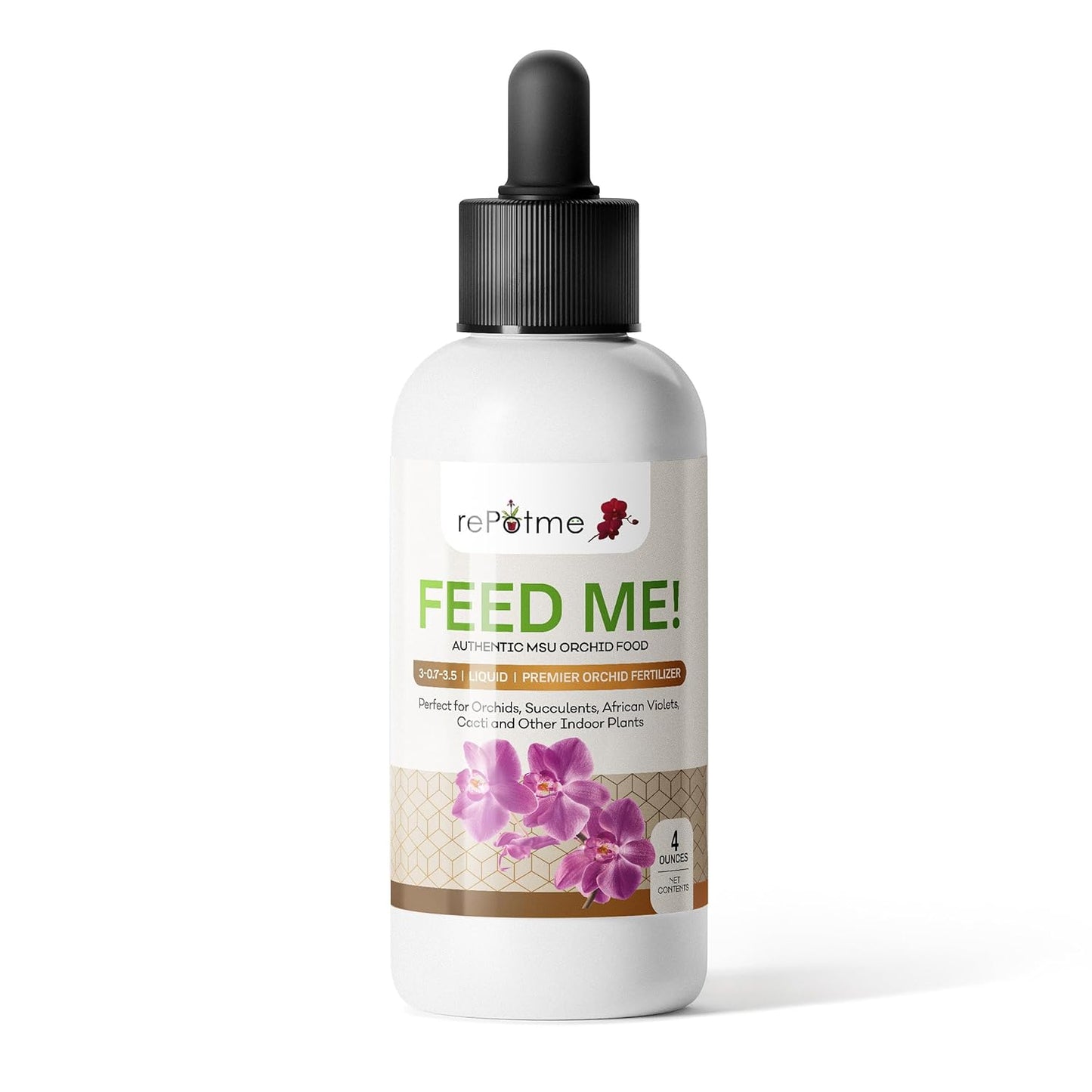 rePotme Orchid Fertilizer - Feed ME! MSU Orchid Food - RO/Rain/Tap Water (4 oz)