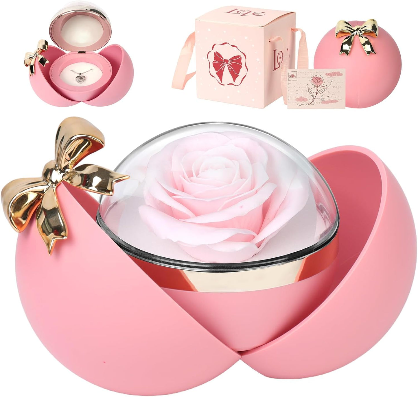 Preserved Red Real Rose-Eternal Flowers Rose Gifts for Mom Grandma Wife Girlfriend on Mothers Day Birthday Valentines Christmas Anniversary Romantic Gifts for Her with I Love You Romantic Gift (Pink)