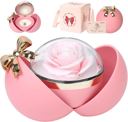 Preserved Red Real Rose-Eternal Flowers Rose Gifts for Mom Grandma Wife Girlfriend on Mothers Day Birthday Valentines Christmas Anniversary Romantic Gifts for Her with I Love You Romantic Gift (Pink)