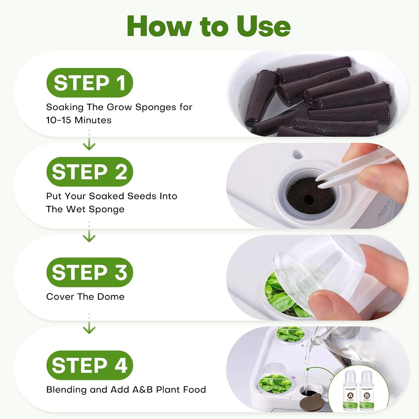 Ahopegarden 166PCS Hydroponic Pods Herb Kit: Grow Anything Kit With 600ml A&B Plant Food, 40 Grow Sponges, 40 Baskets, 40 Domes, 40 Labels, 1 Tweezer - Hydroponics Supplies for Aerogarden & Most Brand