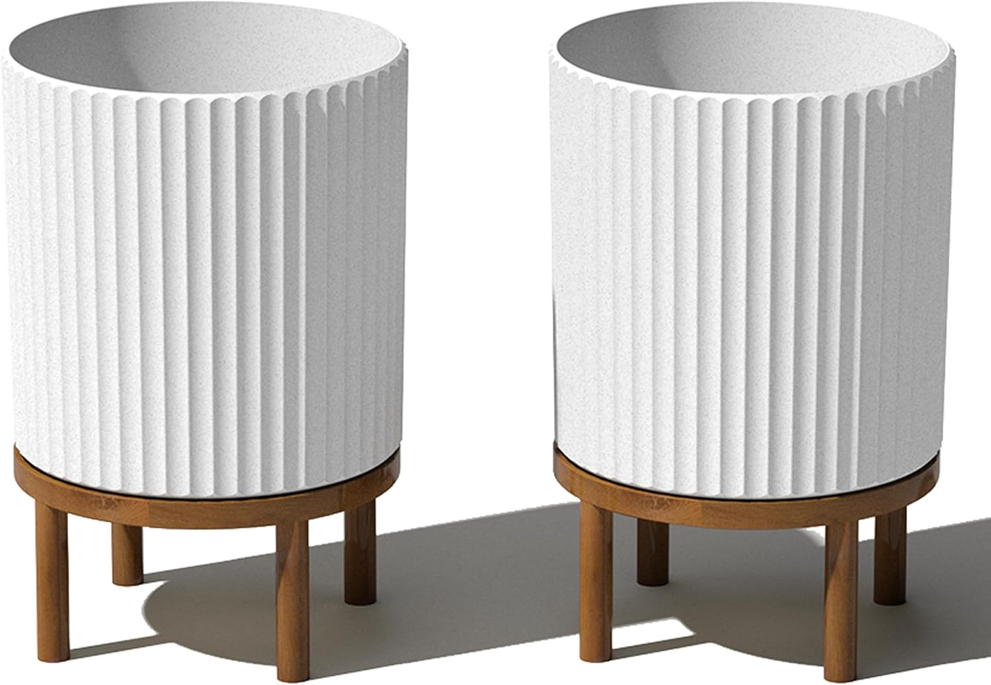 Veradek Demi Series Round Planter w/Stand for Porch/Patio | Durable Plastic-Stone Composite & Wooden Stand | Modern Décor for Tall Plants, Flowers