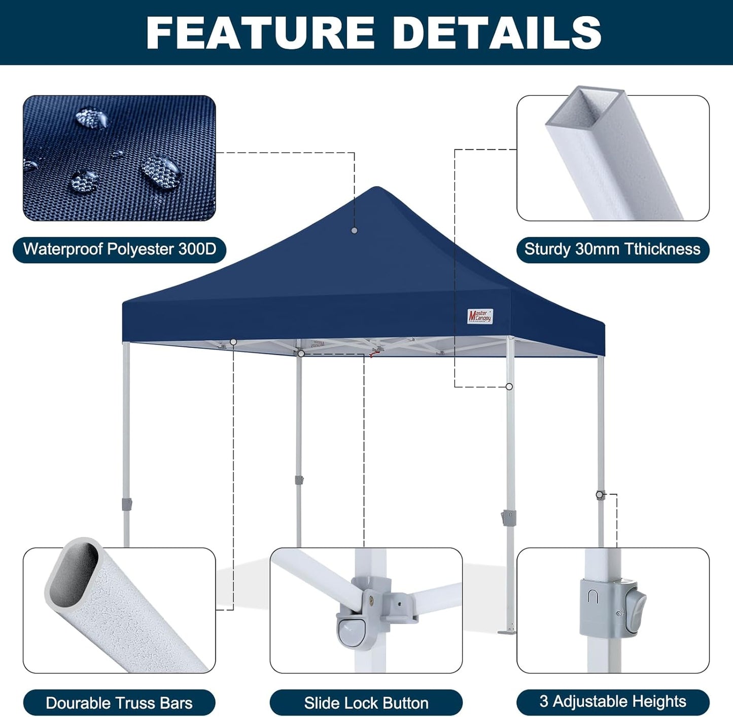 MASTERCANOPY Pop Up Canopy Tent Commercial Grade 10x10 Instant Shelter (Navy Blue)