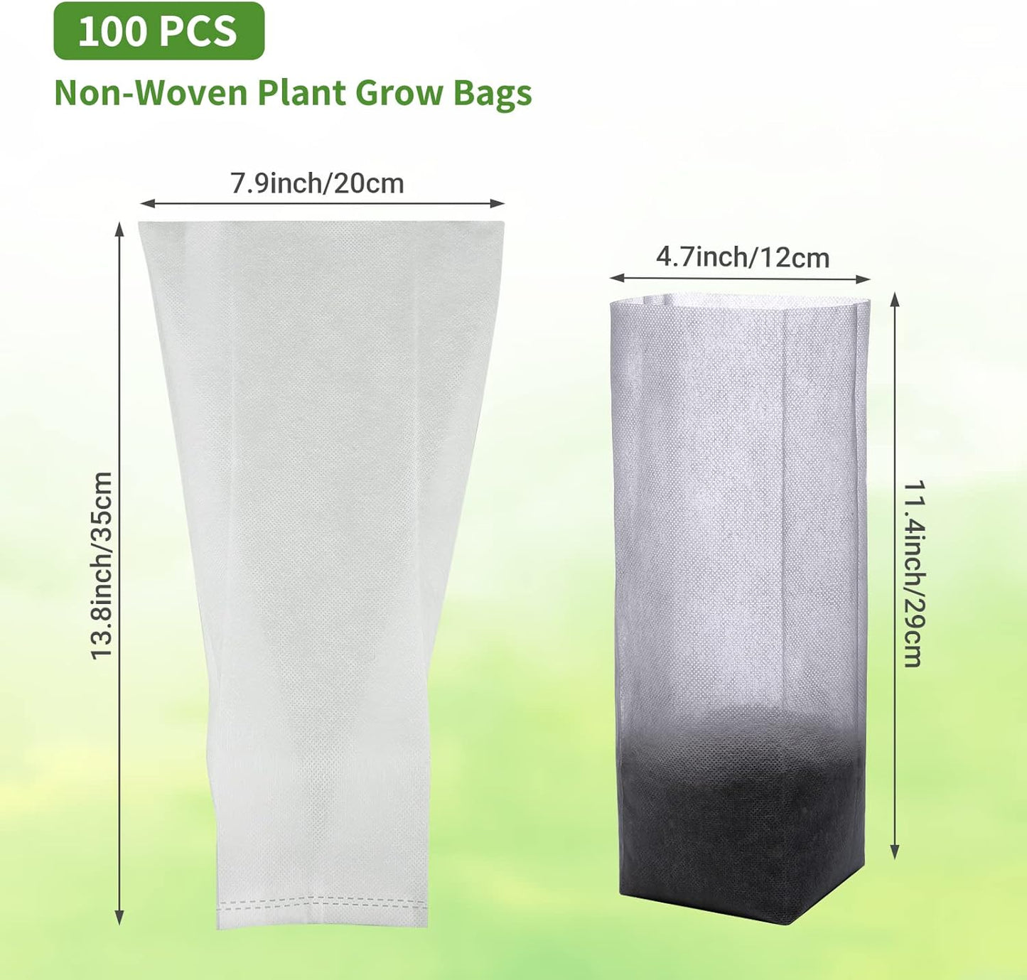 GREANER 100PCS Seedling Nursery Bags, 7.8x13.7 inches Biodegradable Non-Woven Fabric Plant Grow Bags, Seeding Starter Container Pouch for Vegetables, Flowers, Fruits, Trees, Indoors and Outdoors Use