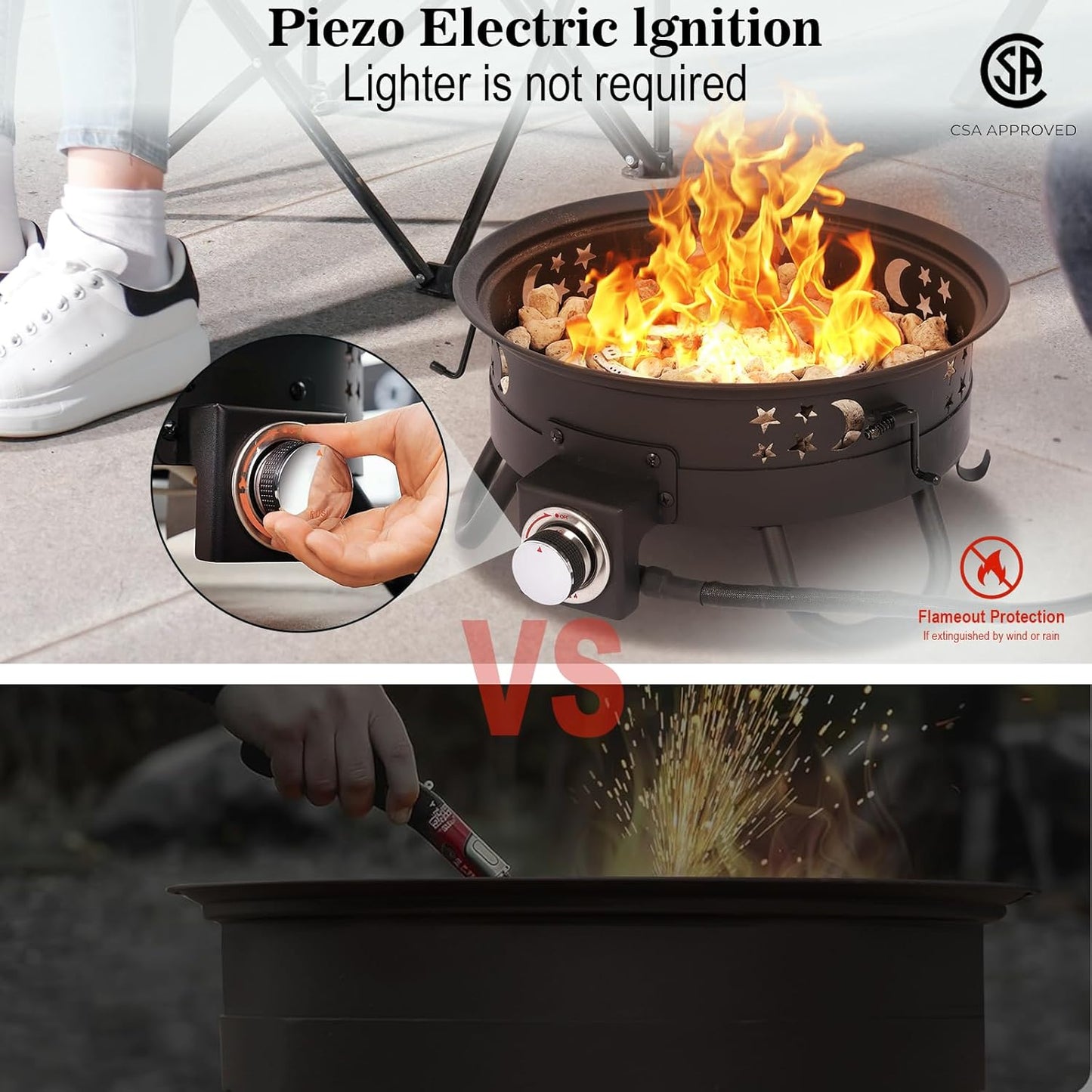 Portable 17 inch Propane Fire Pit 58000 BTU Smokeless Gas Fire Bowl with Adjustable Flame,Cover Carry Kit,CSA Certified for Camping,Patio,Backyard,RV&Tailgating-Includes Hose&Lava Rocks