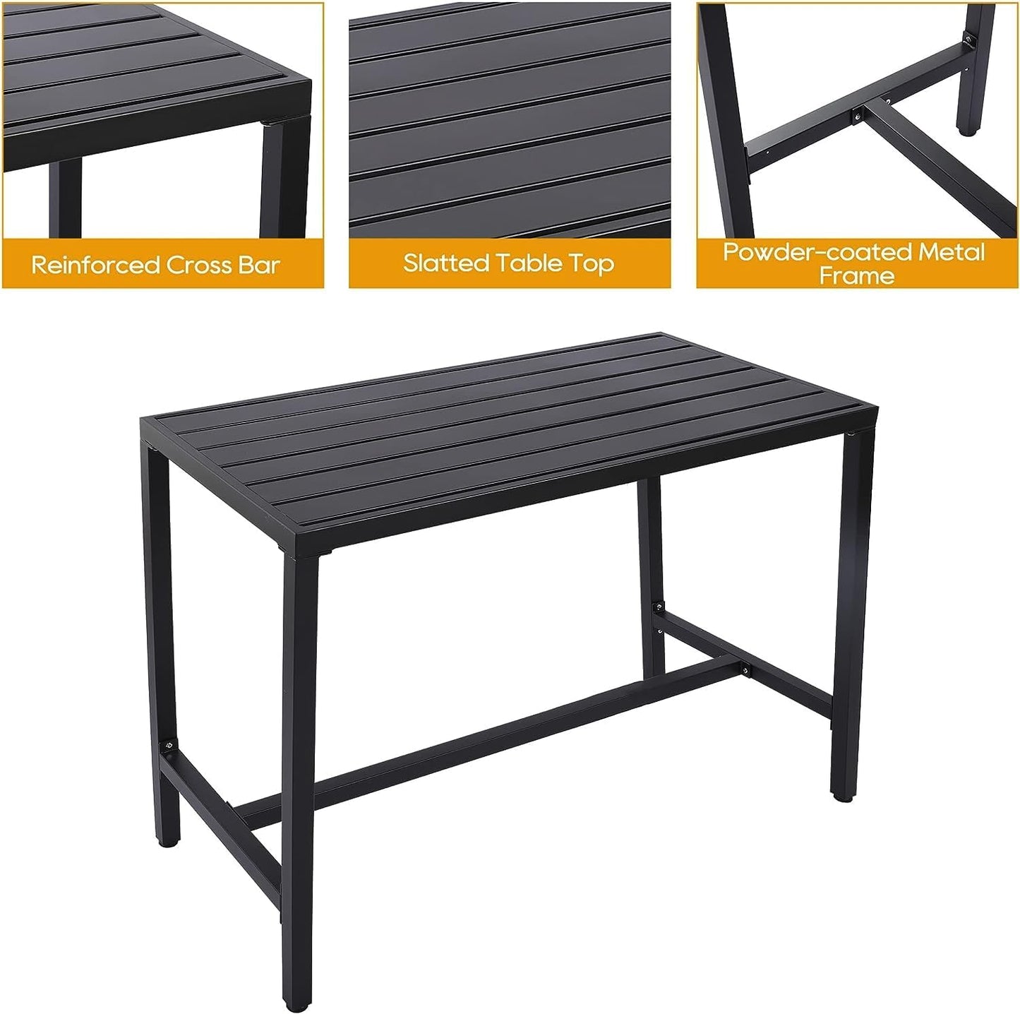 5-Piece Outdoor Patio Bar Set, Bar Height Patio Dining Set, Weather-Resistant Bistro Counter Pub Set with Cushions & Slatted Tabletop for Backyard, Garden, Yard