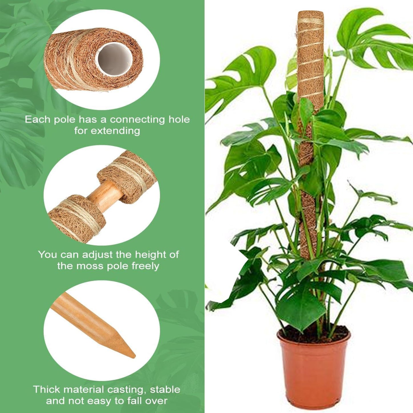 Moss Pole, 4 Pack 15Inch Monstera Plant Support Stackable Moss Poles for Plants, Moss Sticks with 15pcs Labels and 78in Garden Ties,Monstera Plant Stake for Climbing Plants,Can Stacked Up to 42”