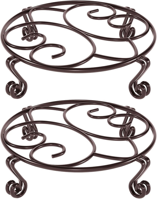Yimobra 2 Pack Plant Stand for Flower Pot Heavy Duty Potted Holder Indoor Outdoor Metal Rustproof Iron Garden Container Round Supports Rack for Planter Bronze, Brown,11.8 Inches