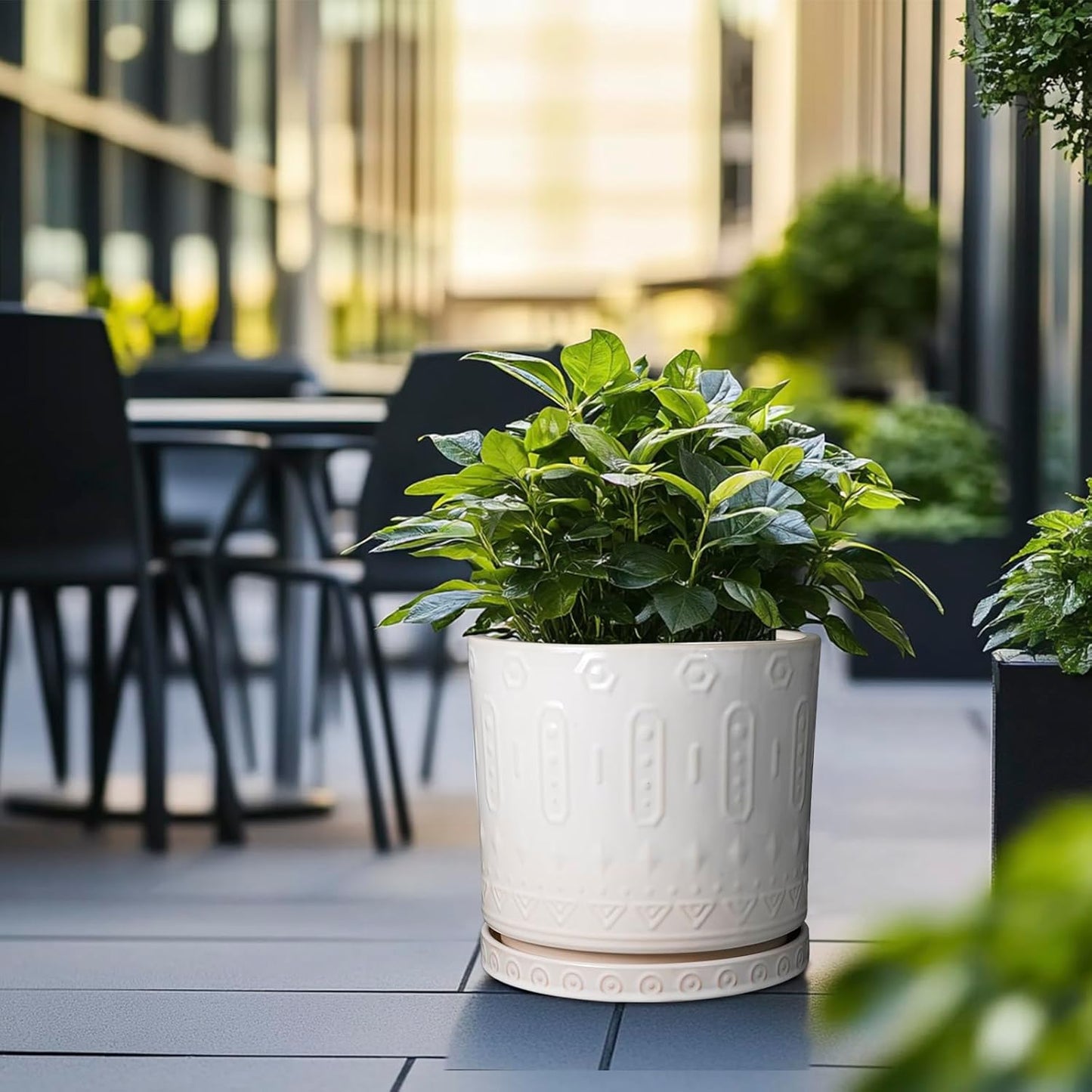 Ceramic Pots for Plants 12 Inch - Large Ceramic Planters for Indoor Plants Outdoor Modern Flower Pot with Drainage Holes and Saucer for Office Garden Patio White