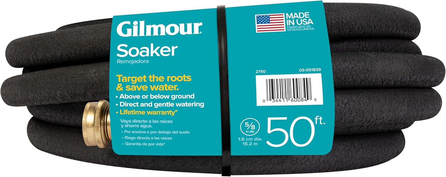 Gilmour 5/8" x 50' Round Weeper Soaker Hose for Garden Beds, Drip Irrigation Outdoor Hose, Flexible Garden Hose for Vegetable Gardens, Flower Beds, Lawns, and Orchards