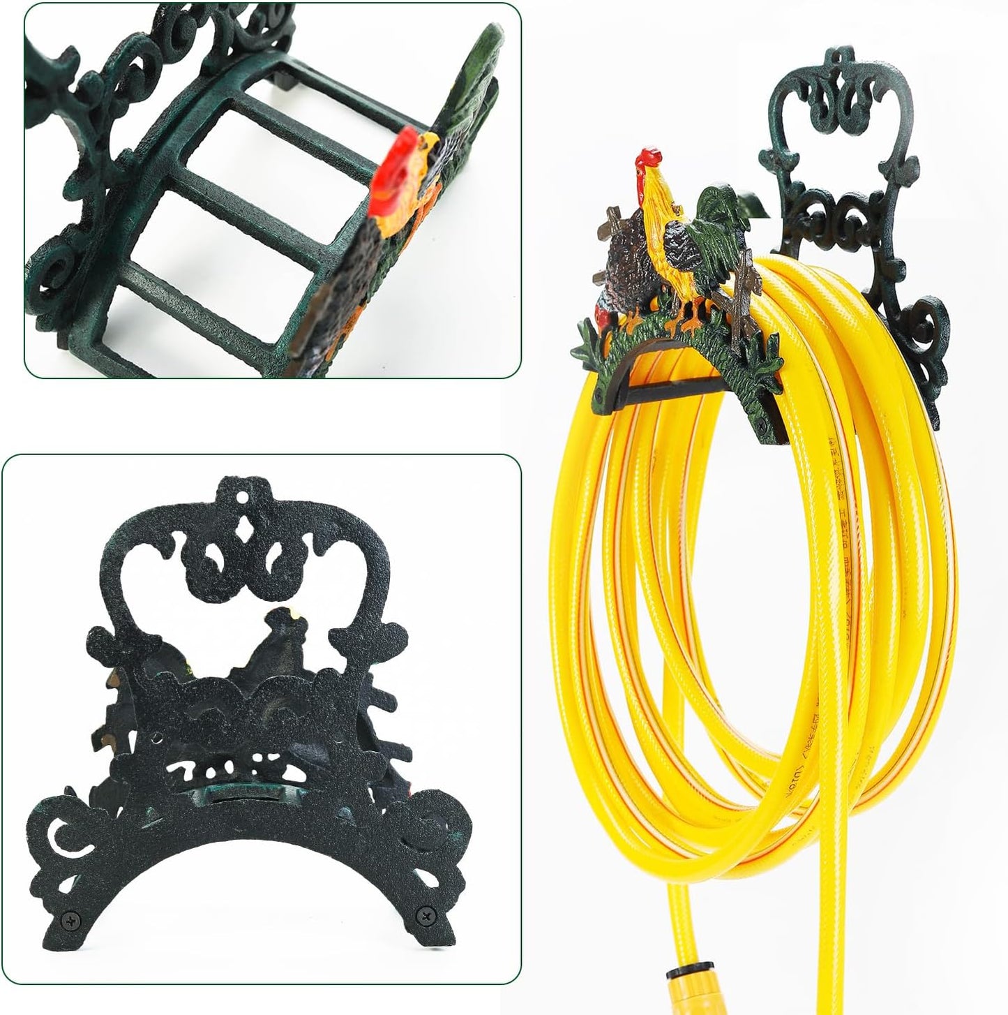 Sungmor Heavy Duty Cast Iron Hose Holder, Garden & Yard Decorative Cocks Wall Mounted Hose Butler, Water Pipe Holds, Rack, Hanger, Antique Wall Decorations