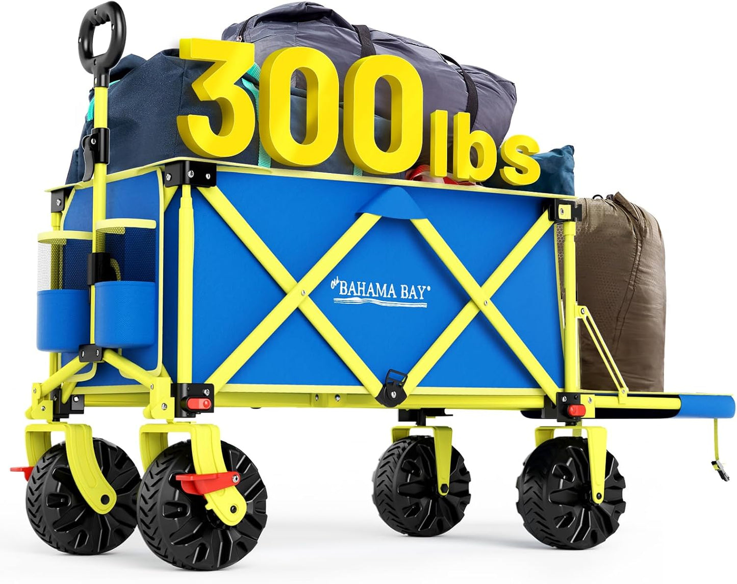 49" L Extra Long Beach Wagon with Tailgate,Big Wheels with Brake for Sand, Collapsible Utility Beach Cart Heavy Duty Folding Wagon,Ideal for Outdoor Sand Camping Garden Pet