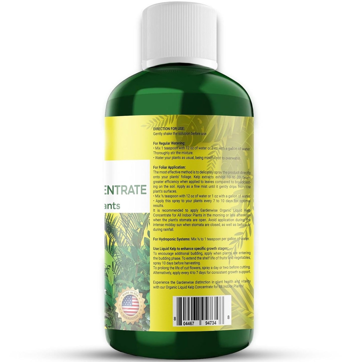 Organic Premium Kelp Seaweed Fertilizer - Liquid Hydroponics Fertilizer - Liquid Plant Food - Nutrient-Rich Soil Enhancer - Natural Plant Food for All Indoor Plants (32 oz)