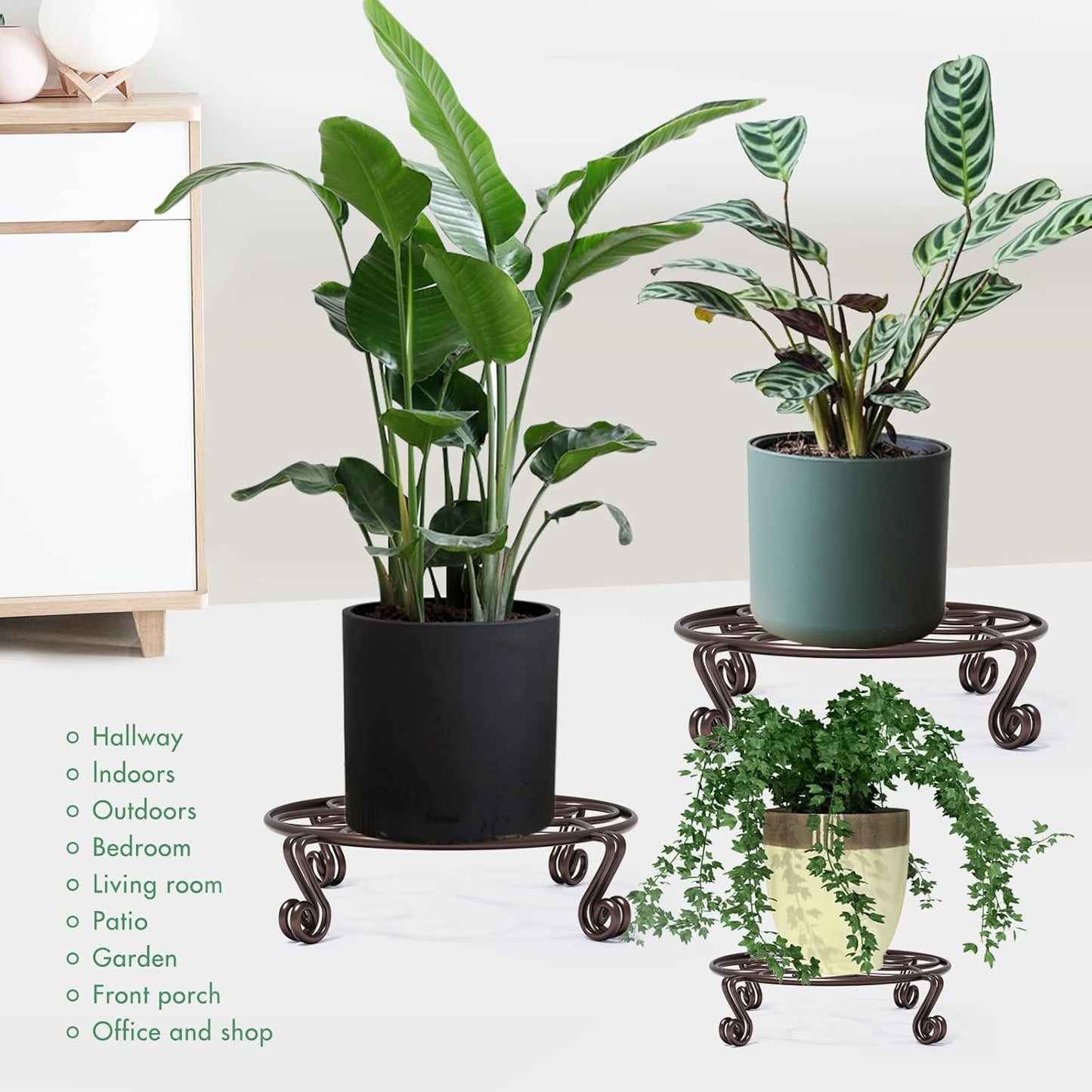 Yimobra 2 Pack Plant Stand for Flower Pot Heavy Duty Potted Holder Indoor Outdoor Metal Rustproof Iron Garden Container Round Supports Rack for Planter Bronze, Brown,10.2 Inches