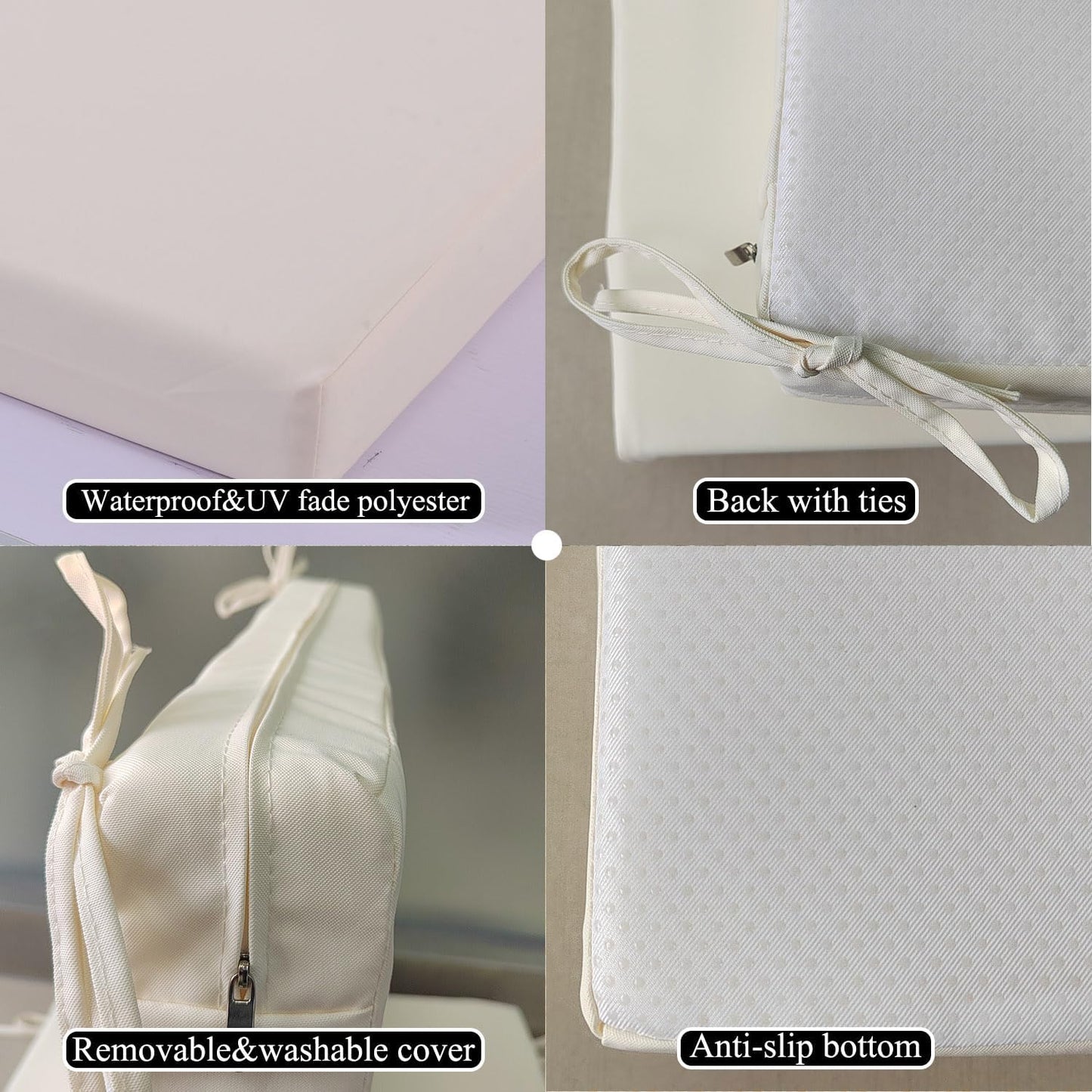 Patio Chair Cushions Non Slip Bottom Chair Pad with Ties Waterproof Square Outdoor Seat Cushion Replacement for Garden Swing Furniture Set of 2 20 x 20 Inch, Beige