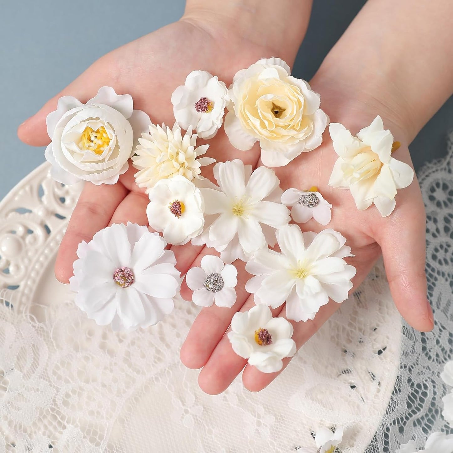 Faux Flower Heads Mini White Artificial Flower Heads Fake Peony Daisy Rose Flowers Multicolor Small Silk Daisy Flower Heads for Craft Garland Wedding Party DIY Home Decoration,2-4 cm
