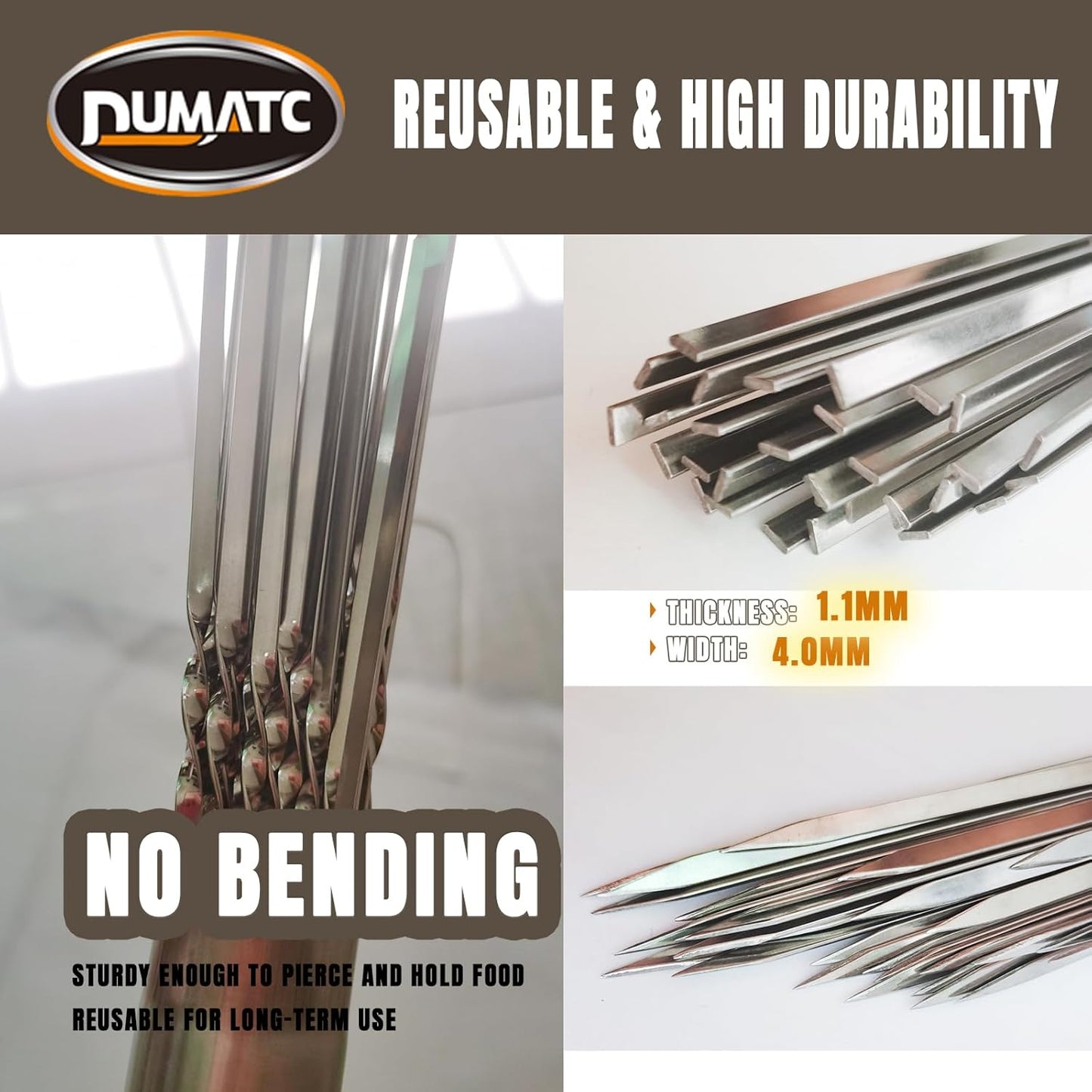 Titan 304 Stainless Steel Skewers for Grilling – 30PCS Heavy-Duty Flat BBQ Skewers with Storage Tube | Food-Grade, Rust-Proof & Dishwasher Safe | 13.2" Kebab Sticks for Meat, Veggies & Shrimp