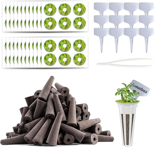 253 Pack Hydroponic Pods Supplies for Aerogarden Pods, Grow Sponges for Hydroponics, Seed Pods Kit with 120 Grow Sponges, 120 Pod Labels,12 Plant Labels, 1 Tweezer for Hydroponic Indoor Garden System