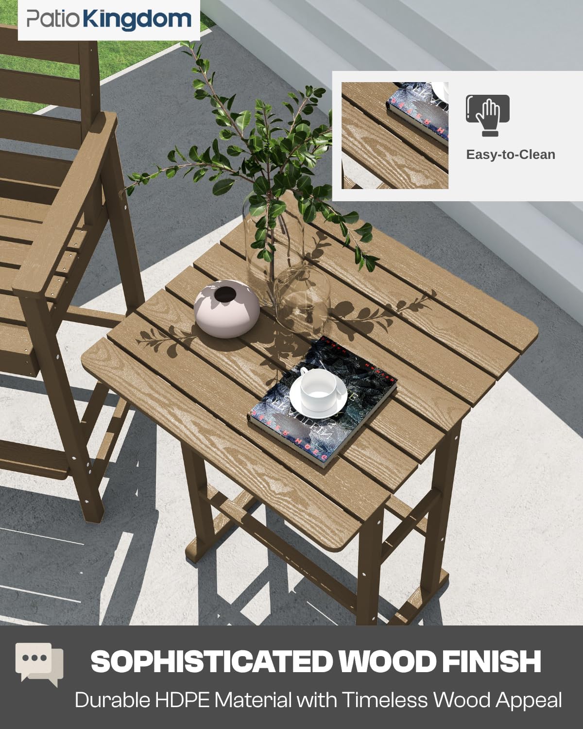 Outdoor Bar Set, 3-Piece HDPE Balcony Set with 2 Tall Adirondack Chairs and Bar Table, All-Weather Bar Height Stools for Patio, Backyard, Poolside (Brown)