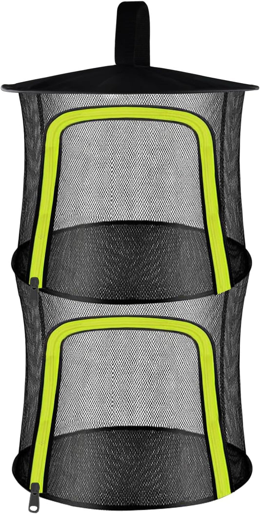 2 Layer Herb Drying Rack, Small Herb Drying Rack Hanging Mesh, Foldable Fish Drying Net with U-Shaped Zipper, Hooks, for Drying Herbs Plants, Flowers, Fruits, Food, Camping(2 Layers-11.81'')