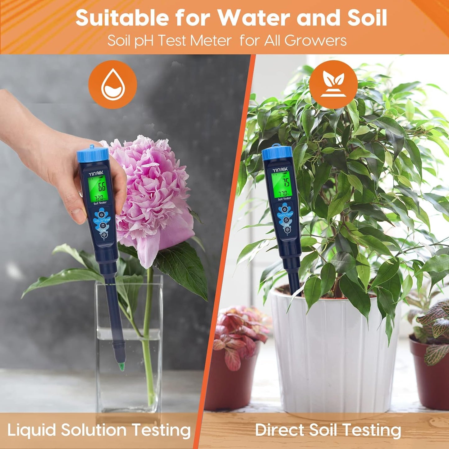 Digital pH Tester for Soil, Soil pH Test Kit for Indoor Potted Plants, Professional pH Meter for Soil and Water, Measuring Soil pH for Garden, Grass,Lawn, Greenhouse,Outdoor,Farming, Yard Use