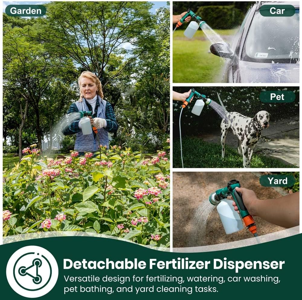 VENETIO 8-Dial Hose End Sprayer for Liquid Fertilizer/Soap | Precision Lawn, Yard & Garden Feeder with 16oz Bottle for Uniform Fertilizing and Watering Plants | Car, Dog Wash Hose Attachment Nozzle
