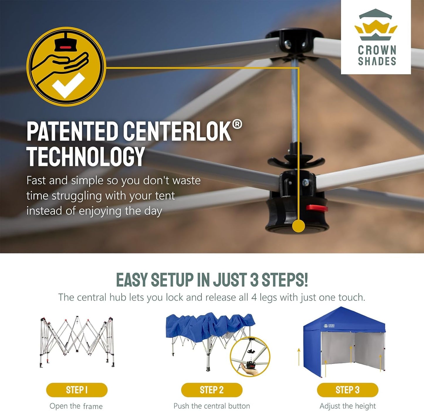 CROWN SHADES 10X10 Comercial Instant Canopy Pop Up Tent with Center Lock (10x10 with 4 Sidewalls, Navy Blue)