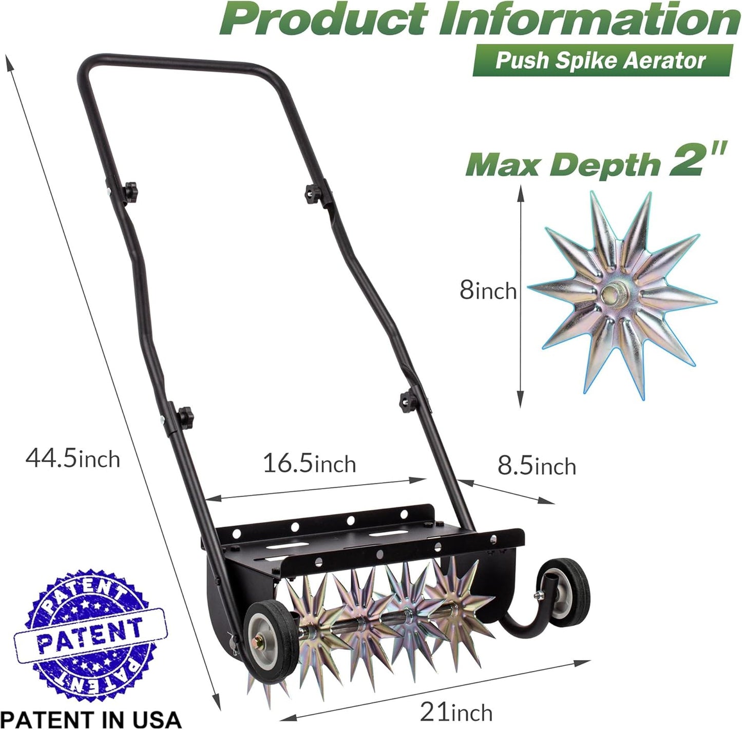 Suchtale 18-Inch Push Spike Aerator, Heavy Duty Rolling Lawn Aerator, Rotary Spike Lawn Aerator, Manual Aeration Equipment with Steel Handle, Suitable for Lawns, Garden, and Yard Grass Aeration