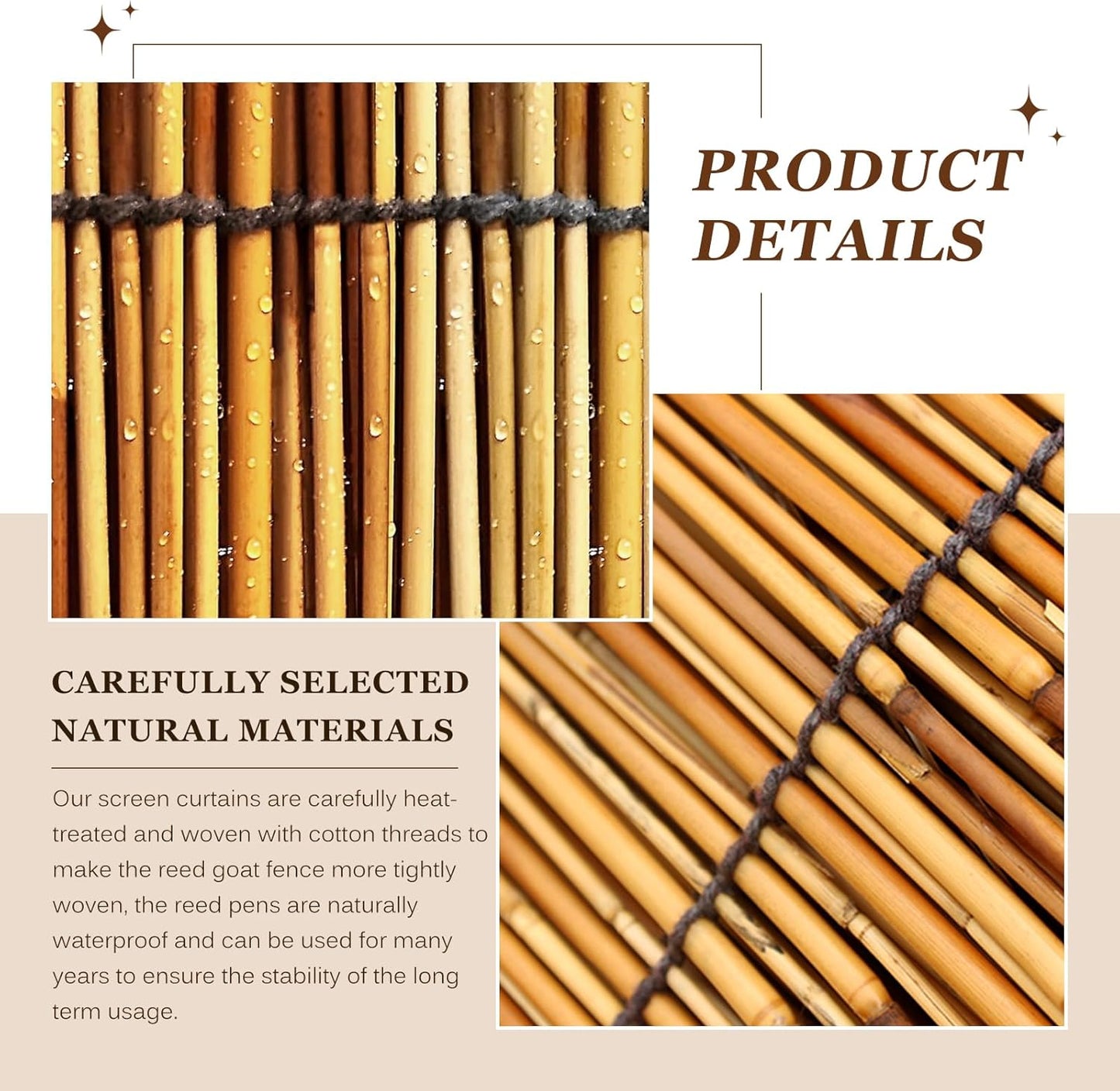 Natural Reed Fencing Rolls: Privacy Bamboo Fence 3/4/5/6ft High Roll Reed Screen, Decorative Bamboo Fencing for Outdoor Balcony Patio Garden Backyard,with Cable Zip Ties (Coffee, 5x10ft)