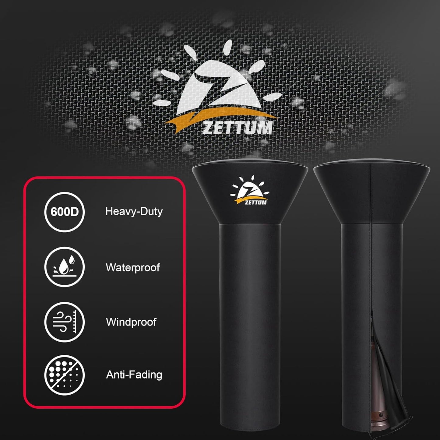 Patio Heater Covers - 600D Outdoor Heater Cover with Zipper Waterproof Heavy Duty, Propane Heat Cover for East Oak, Hampton Bay, Fire Sense and More (89" Height x 33" Dome x 19" Base)