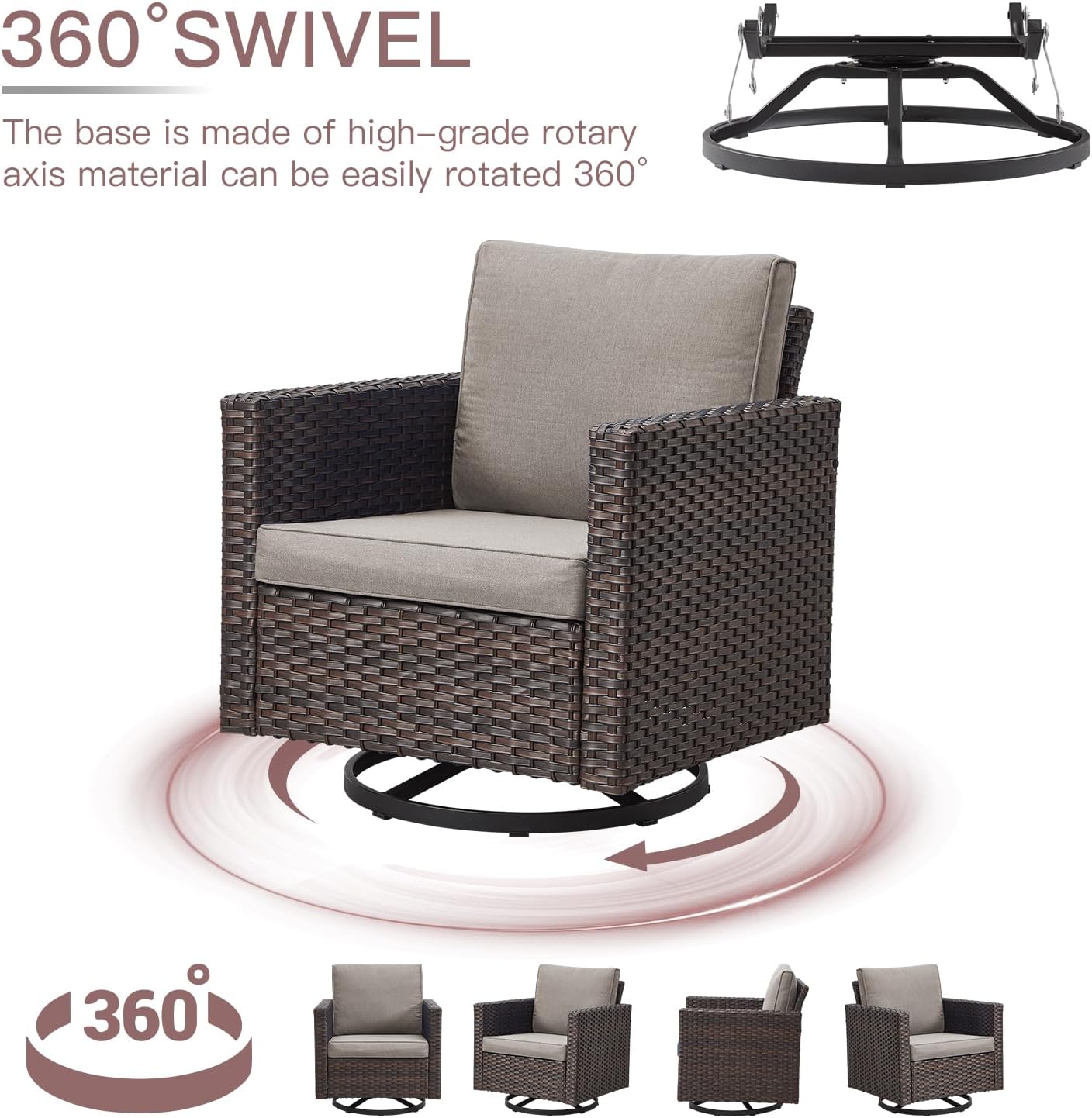 HUMMUH Patio Furniture Set with Fire Pit Table,Outdoor Sectional Couches Swivel Patio Chairs and Ottomans,All Weather PE Wicker 11 Pieces Patio Conversation Sets for Garden Porch Backyard in Grey