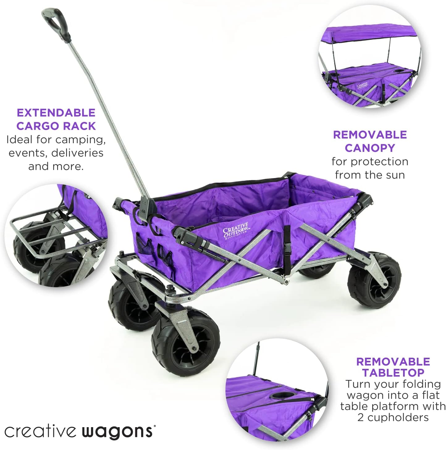 Creative Outdoor Push Pull Stroller Wagon, Beach Hauler XXL Deluxe with Canopy, Collapsible and Portable Heavy Duty Folding Cart, Supports up to 200lbs Weight Capacity, Giant 10" Wheels