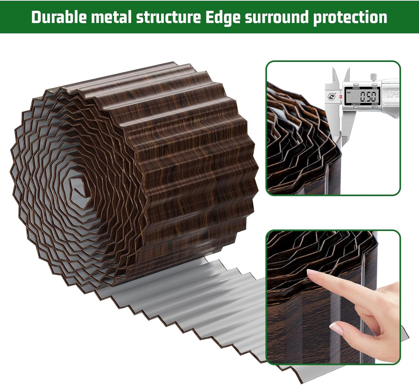 SnugNiture Corrugated Metal Garden Edging,6" x 50' Sturdy Lawn Edging Border,Landscape Edging Border for Lawn, Flower Bed,Garden and Yard(Brown)