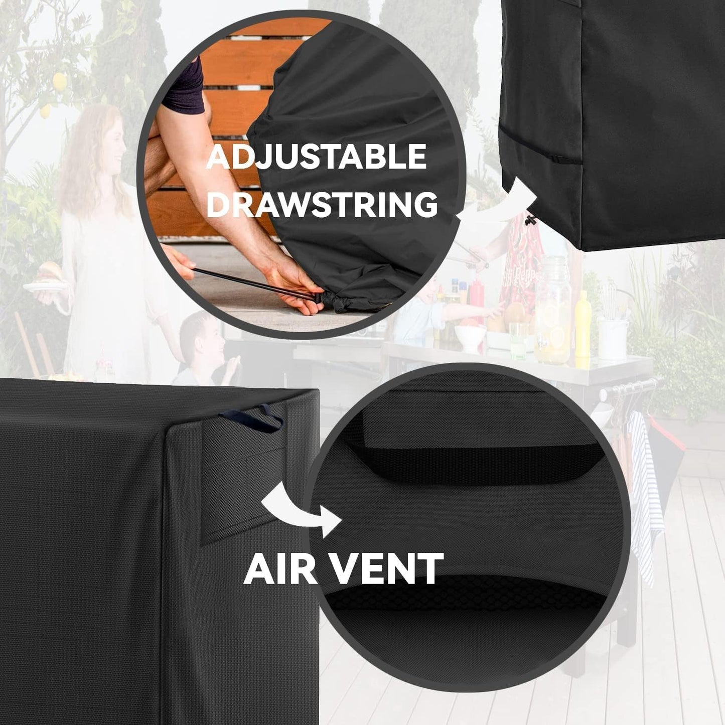 Outdoor Dining Table Cover - Heavy Duty Waterproof Cover for Patio Metal Steel Slat Table, Compatible 72" x 36" Black